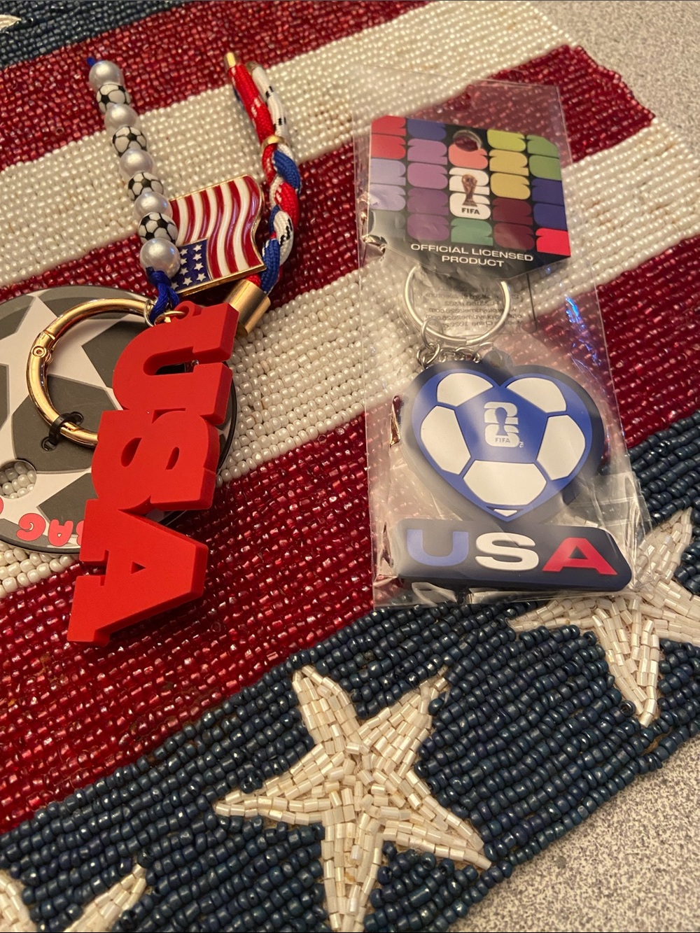 USA Red & Blue Soccer Keychain Set